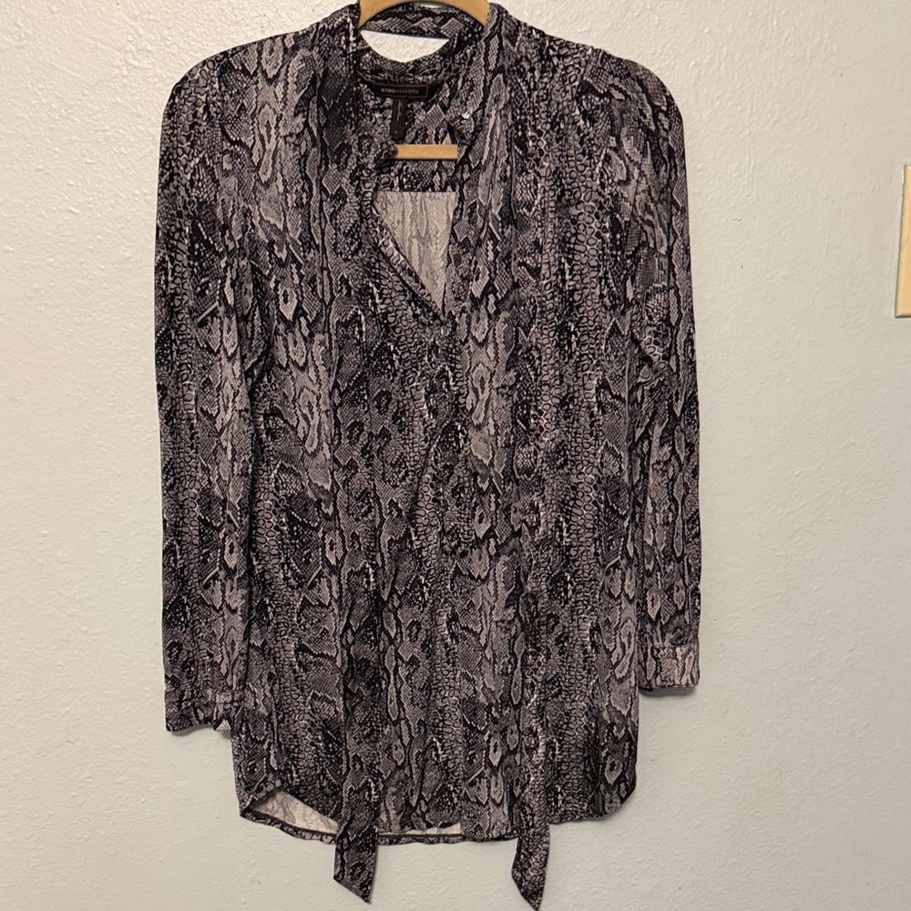 BCBGMaxAzria Black and Gray Snake Print Blouse